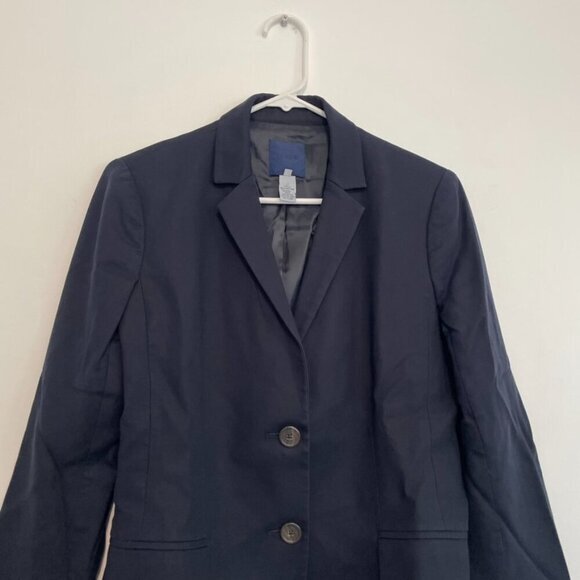J. CREW Solid Navy Blue Striped Lining Two Button 100% Cotton Work Blazer Jacket - Picture 4 of 16